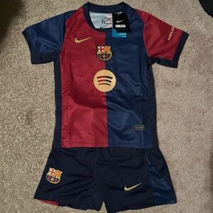 Kids Barcelona Home LaLiga Jersey with shorts